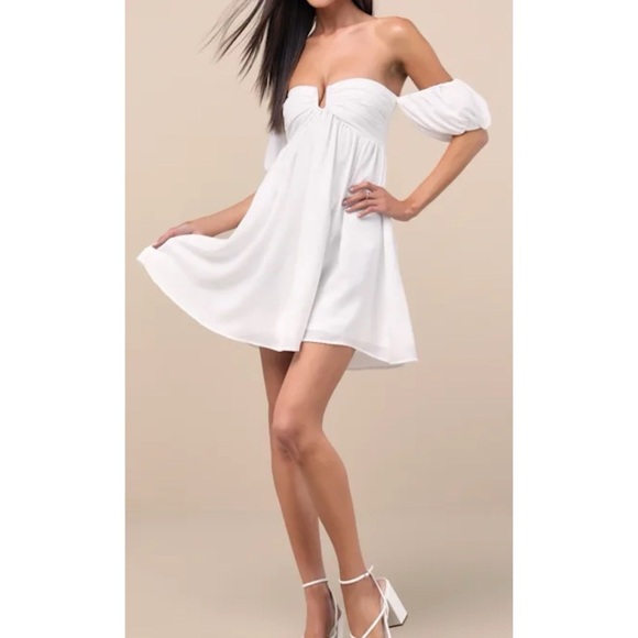 Lulus My Dream Date Off the Shoulder Mini Dress White - Picture 1 of 12